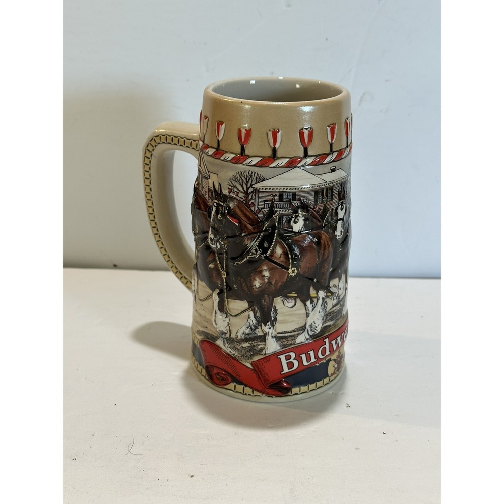 Budweiser B Series Beer Mug Stein 1986 Vintage Collectible Christmas Ceramarte